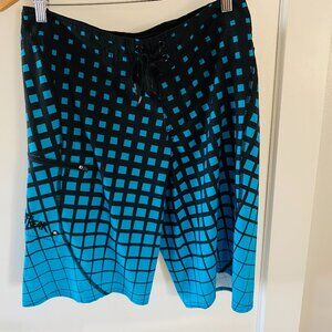 O'Neill Hyperfreak Board Shorts, Size 30, Black and Turquoise